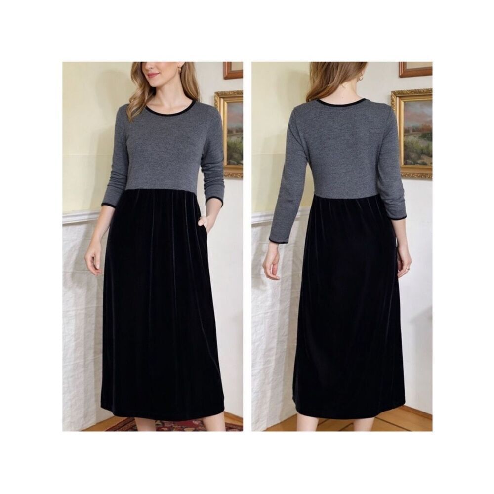 Talbots Petites Grey & Black Velvet Maxi Dress